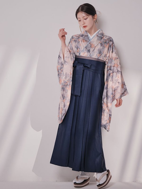 画像14: 【予約商品 / 1月中旬発送予定】グレーピンクフラワー グラデーション二尺袖着物【卒業袴３点セット 二尺袖着物/帯/袴】