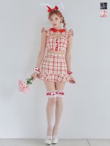 【値下げ！】【即日発送】【ハロウィン】 チェックバニーセットアップ  【コスプレ6点セット】【XS-Lサイズ/2カラー】[OF01]