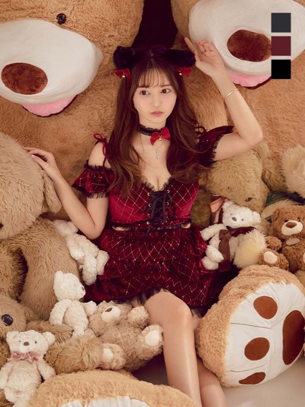 画像1: 【即日発送】【ハロウィン】キャットオフショルビジューセットアップ【コスプレ6点セット】【XS-Lサイズ/3カラー】[OF04]