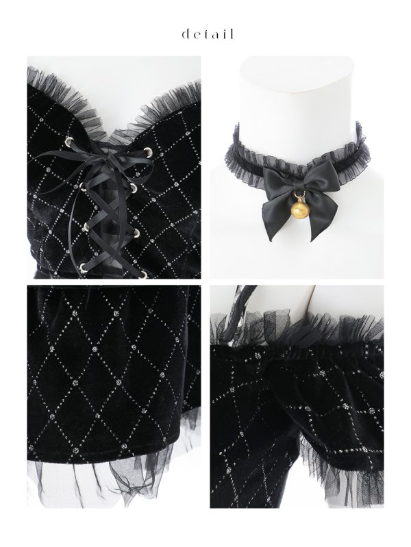 画像33: 【即日発送】【ハロウィン】キャットオフショルビジューセットアップ【コスプレ6点セット】【XS-Lサイズ/3カラー】[HC03]