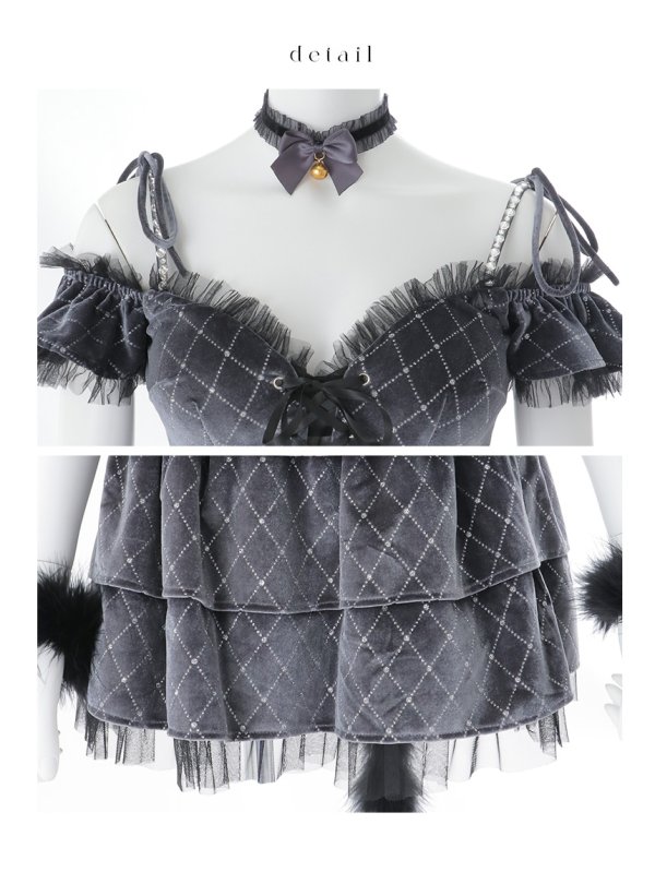 画像36: 【即日発送】【ハロウィン】キャットオフショルビジューセットアップ【コスプレ6点セット】【XS-Lサイズ/3カラー】[HC03]