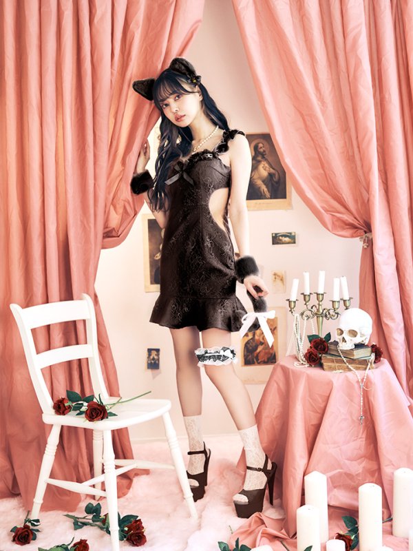 画像1: 【即日発送】【ハロウィン】【LARME/ラルム掲載】 キャットレースミニワンピ 【コスプレ5点セット】【XS-Mサイズ/3カラー】[YMT]