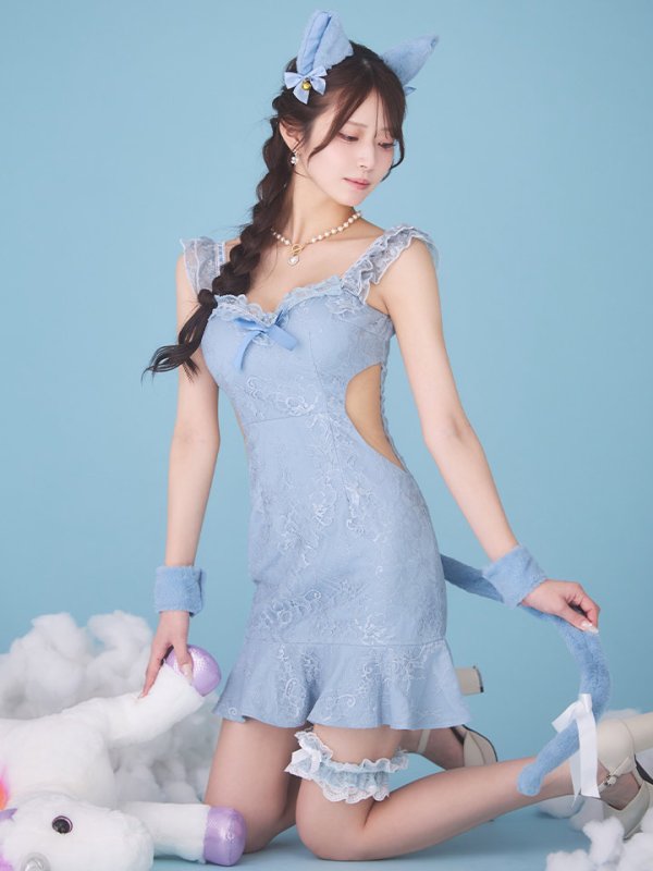 画像2: 【即日発送】【ハロウィン】 キャットレースミニワンピ 【コスプレ5点セット】【XS-Mサイズ/3カラー】[OF01]
