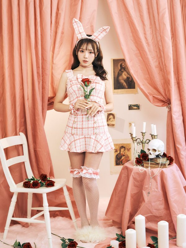 画像5: 【SALE!!】【即日発送】【ハロウィン】【LARME/ラルム掲載】ツイードバニーリボンセットアップ（スカート）【コスプレ6点セット】【XS-Mサイズ/2カラー】[HC03]