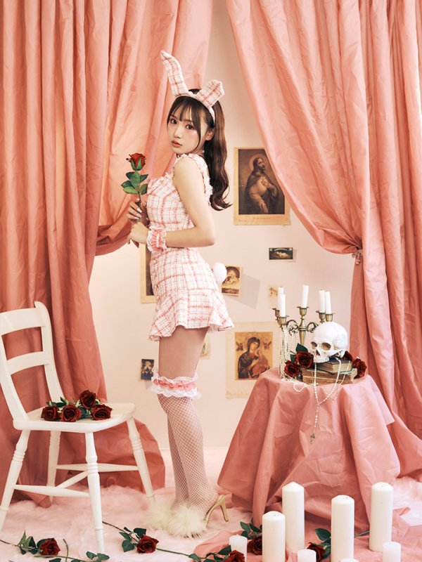 画像7: 【SALE!!】【即日発送】【ハロウィン】【LARME/ラルム掲載】ツイードバニーリボンセットアップ（スカート）【コスプレ6点セット】【XS-Mサイズ/2カラー】[HC03]