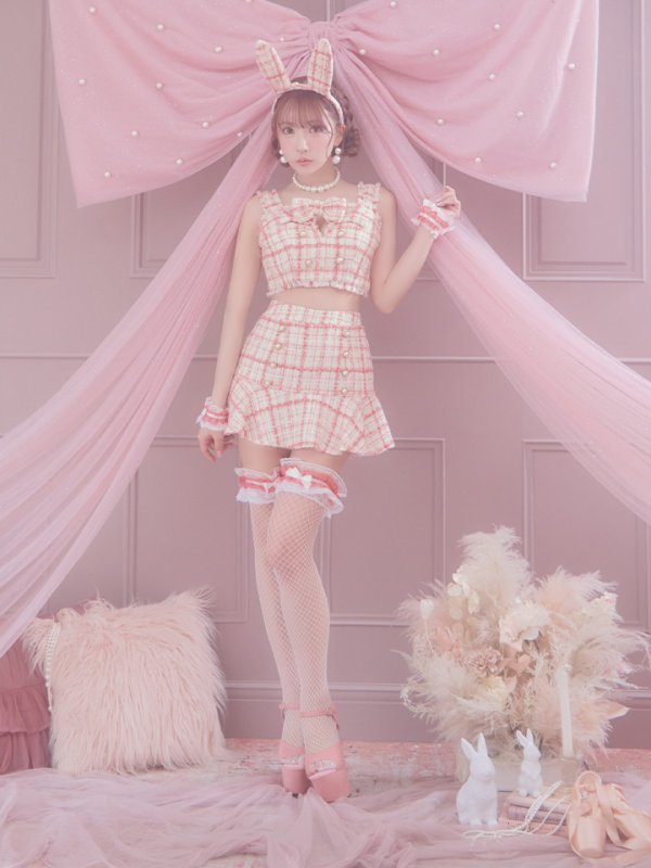 画像7: 【SALE!!】【即日発送】【ハロウィン】ツイードバニーリボンセットアップ（スカート）【コスプレ6点セット】【XS-Mサイズ/2カラー】[OF04]