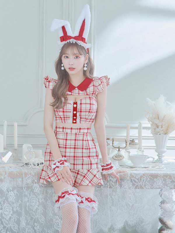 画像11: 【値下げ！】【即日発送】【ハロウィン】 チェックバニーセットアップ  【コスプレ6点セット】【XS-Lサイズ/2カラー】[OF04]