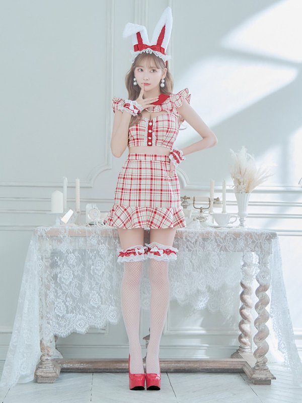 画像14: 【値下げ！】【即日発送】【ハロウィン】 チェックバニーセットアップ  【コスプレ6点セット】【XS-Lサイズ/2カラー】[OF04]