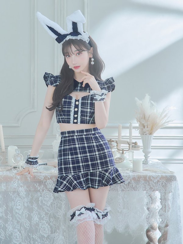 画像11: 【値下げ！】【即日発送】【ハロウィン】 チェックバニーセットアップ  【コスプレ6点セット】【XS-Lサイズ/2カラー】[OF04]