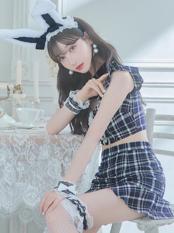 画像13: 【値下げ！】【即日発送】【ハロウィン】 チェックバニーセットアップ  【コスプレ6点セット】【XS-Lサイズ/2カラー】[OF04]