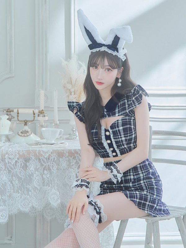 画像14: 【値下げ！】【即日発送】【ハロウィン】 チェックバニーセットアップ  【コスプレ6点セット】【XS-Lサイズ/2カラー】[OF04]