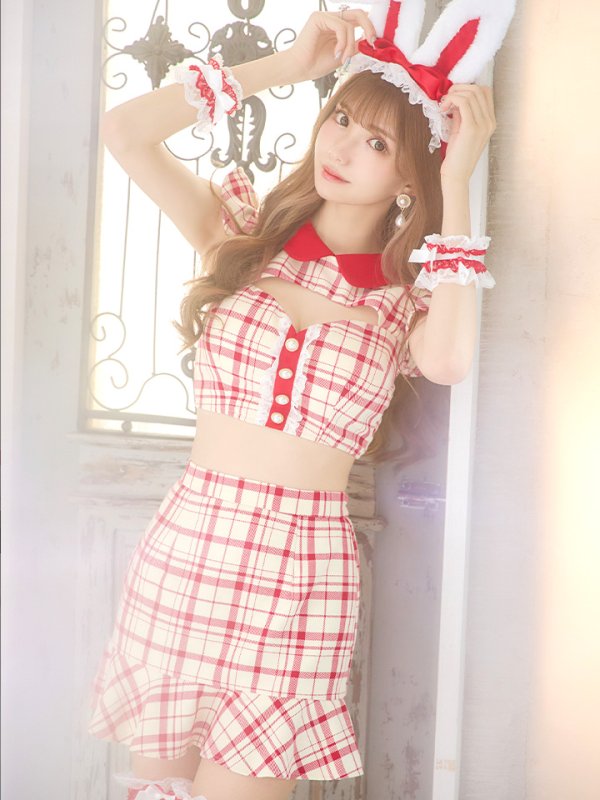 画像4: 【値下げ！】【即日発送】【ハロウィン】 チェックバニーセットアップ  【コスプレ6点セット】【XS-Lサイズ/2カラー】[OF04]