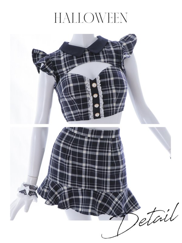 画像35: 【値下げ！】【即日発送】【ハロウィン】 チェックバニーセットアップ  【コスプレ6点セット】【XS-Lサイズ/2カラー】[OF04]