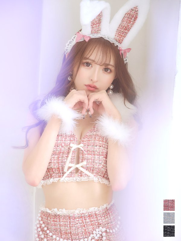 画像3: 【SALE!!】【即日発送】【ハロウィン】 ファーツイードバニーセットアップ 【コスプレ8点セット】【XS-Mサイズ/3カラー】[OF04]