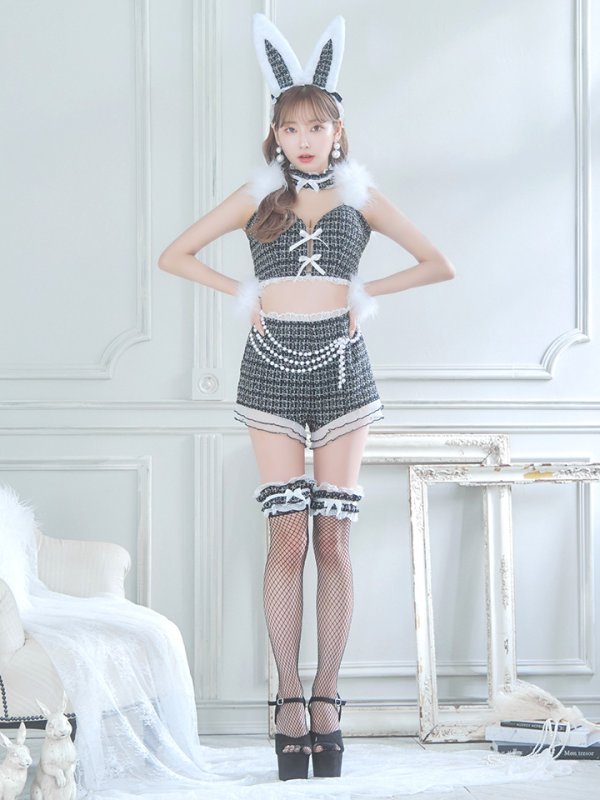 画像5: 【SALE!!】【即日発送】【ハロウィン】 ファーツイードバニーセットアップ 【コスプレ8点セット】【XS-Mサイズ/3カラー】[OF04]