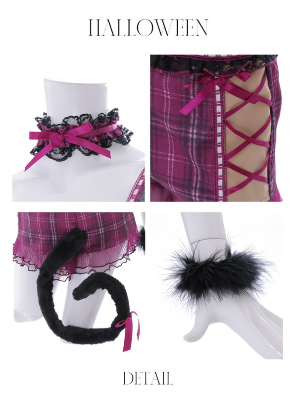 画像22: 【SALE!!】【即日発送】【ハロウィン】チェックキャットセットアップ【コスプレ6点セット】【S-Mサイズ/1カラー】[OF04]