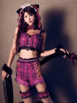【即日発送】【ハロウィン】チェックキャットセットアップ【コスプレ6点セット】【S-Mサイズ/1カラー】[OF03]