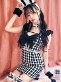 【即日発送】【ハロウィン】【LARME/ラルム掲載】 ツイードバニーミニワンピ 【コスプレ6点セット】【S-Lサイズ/2カラー】[YMT]