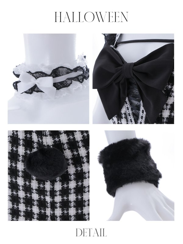 画像25: 【SALE!!】【即日発送】【ハロウィン】【LARME/ラルム掲載】 ツイードバニーミニワンピ 【コスプレ6点セット】【S-Lサイズ/2カラー】[OF04]