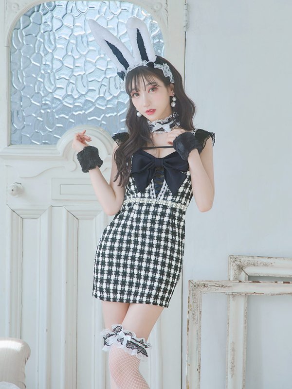 画像4: 【SALE!!】【即日発送】【ハロウィン】 ツイードバニーミニワンピ 【コスプレ5点セット】【S-Lサイズ/2カラー】[OF04]