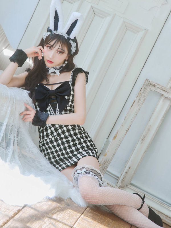 画像9: 【SALE!!】【即日発送】【ハロウィン】 ツイードバニーミニワンピ 【コスプレ5点セット】【S-Lサイズ/2カラー】[OF04]