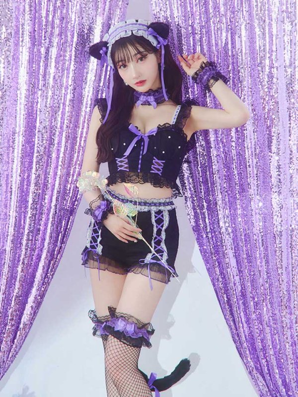 画像7: 【SALE!!】【即日発送】【ハロウィン】パールレースキャットセットアップ【コスプレ6点セット】【XS-Mサイズ/2カラー】[OF01]