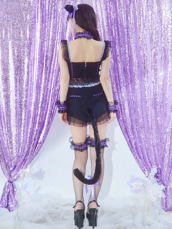 画像9: 【SALE!!】【即日発送】【ハロウィン】パールレースキャットセットアップ【コスプレ6点セット】【XS-Mサイズ/2カラー】[OF01]