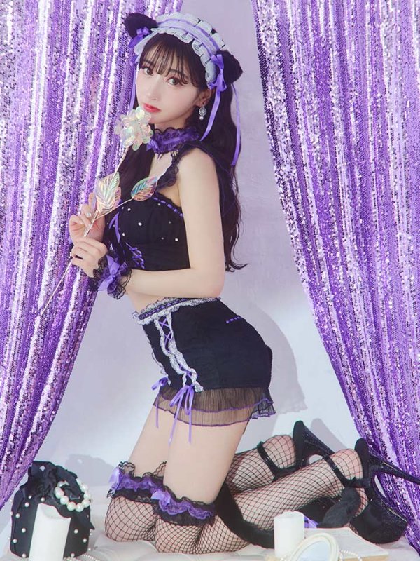 画像13: 【SALE!!】【即日発送】【ハロウィン】パールレースキャットセットアップ【コスプレ6点セット】【XS-Mサイズ/2カラー】[OF01]