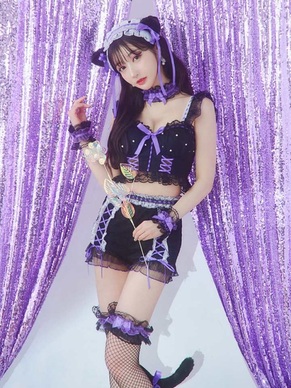 画像16: 【SALE!!】【即日発送】【ハロウィン】パールレースキャットセットアップ【コスプレ6点セット】【XS-Mサイズ/2カラー】[OF01]