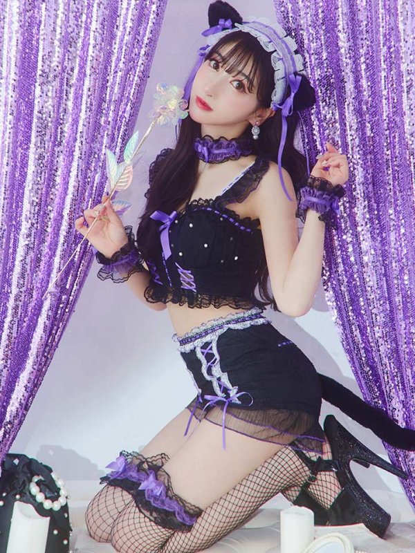 画像19: 【SALE!!】【即日発送】【ハロウィン】パールレースキャットセットアップ【コスプレ6点セット】【XS-Mサイズ/2カラー】[OF01]