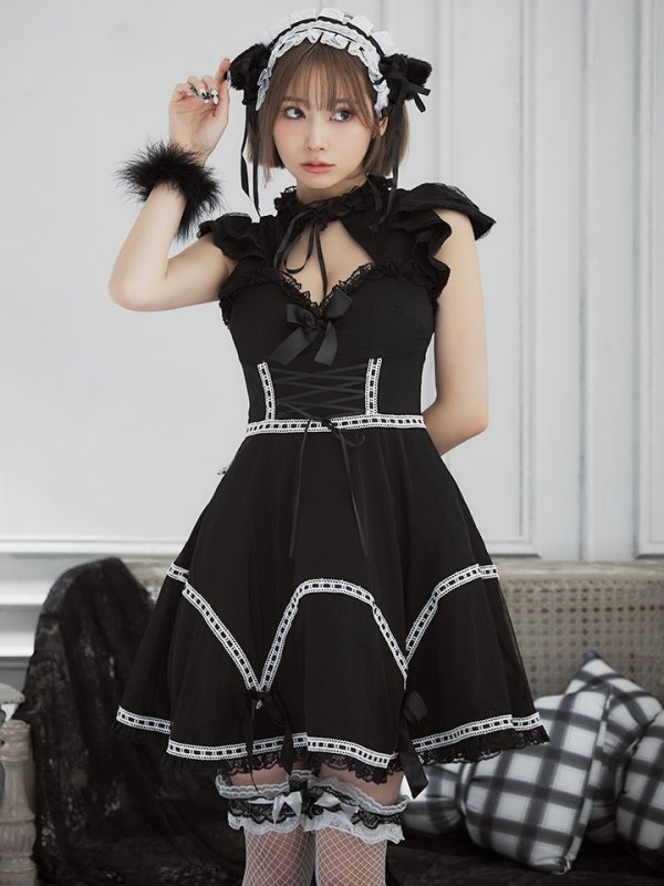 画像2: 【即日発送】【ハロウィン】 レースアップブラックキャット 【コスプレ4点セット】【S-Lサイズ/1カラー】[YMT]