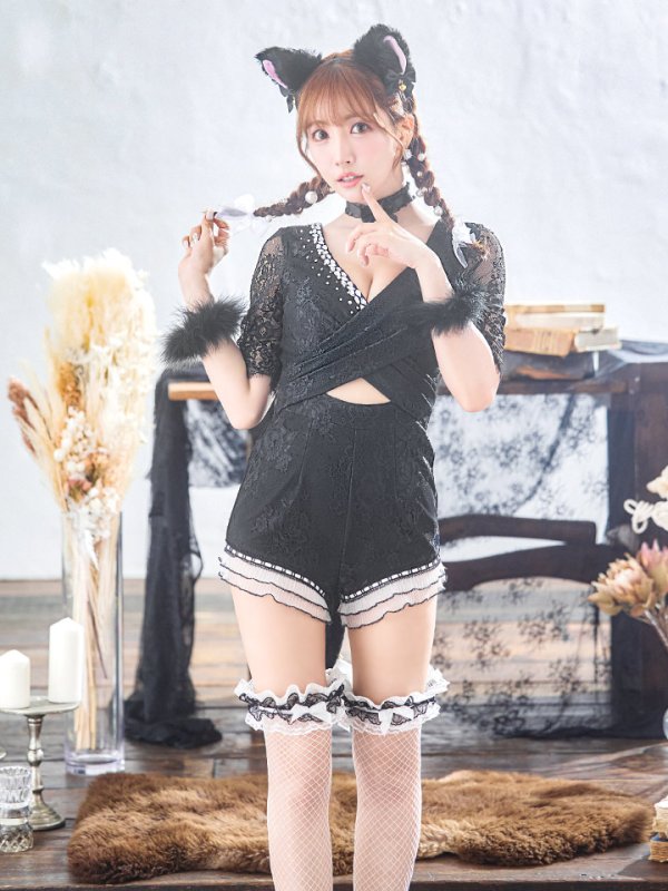 画像3: 【SALE!!】【即日発送】【ハロウィン】 ブラックレースキャット/オールインワン/黒猫 【コスプレ5点セット】【S-Lサイズ】[HC03]