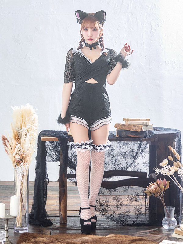 画像5: 【SALE!!】【即日発送】【ハロウィン】 ブラックレースキャット/オールインワン/黒猫 【コスプレ5点セット】【S-Lサイズ】[HC03]