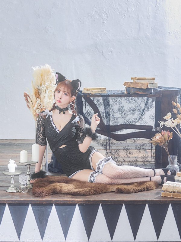 画像6: 【SALE!!】【即日発送】【ハロウィン】 ブラックレースキャット/オールインワン/黒猫 【コスプレ5点セット】【S-Lサイズ】[HC03]