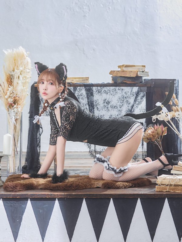 画像13: 【SALE!!】【即日発送】【ハロウィン】 ブラックレースキャット/オールインワン/黒猫 【コスプレ5点セット】【S-Lサイズ】[HC03]