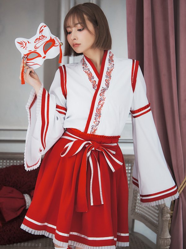 画像8: 【SALE!!】【即日発送】【ハロウィン】巫女【コスプレ4点セット】 【S-Lサイズ/1カラー】[OF01]