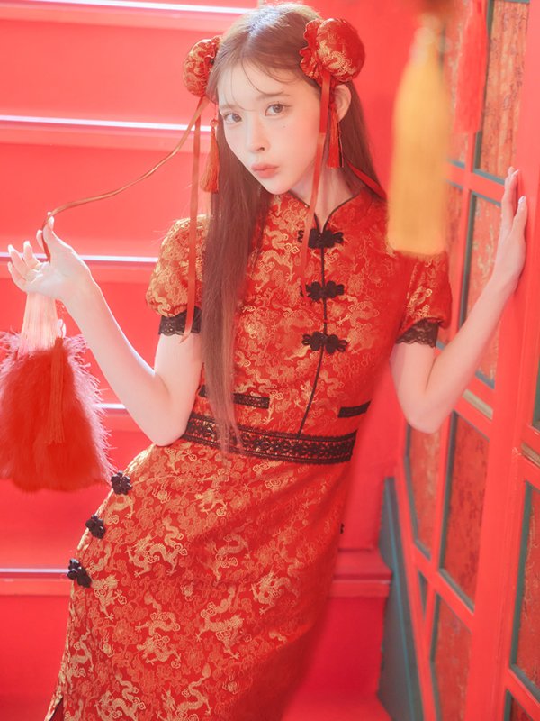 画像21: 【即日発送】【ハロウィン】 緩苺ちゃん着用 パフスリーブチャイナドレス【コスプレ2点セット】【S-XLサイズ/3カラー】(SE01YN)[OF04]