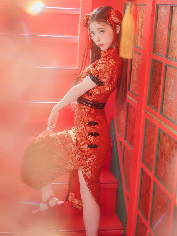 画像24: 【即日発送】【ハロウィン】 緩苺ちゃん着用 パフスリーブチャイナドレス【コスプレ2点セット】【S-XLサイズ/3カラー】(SE01YN)[OF04]