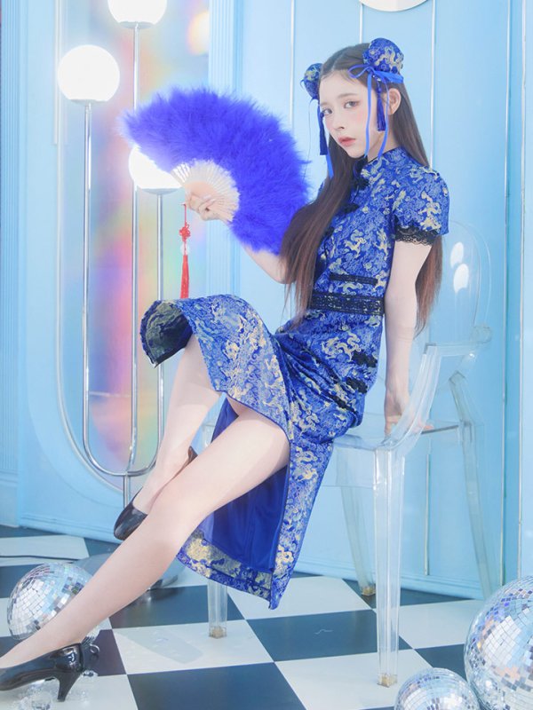 画像6: 【即日発送】【ハロウィン】 緩苺ちゃん着用 パフスリーブチャイナドレス【コスプレ2点セット】【S-XLサイズ/3カラー】(SE01YN)[OF04]