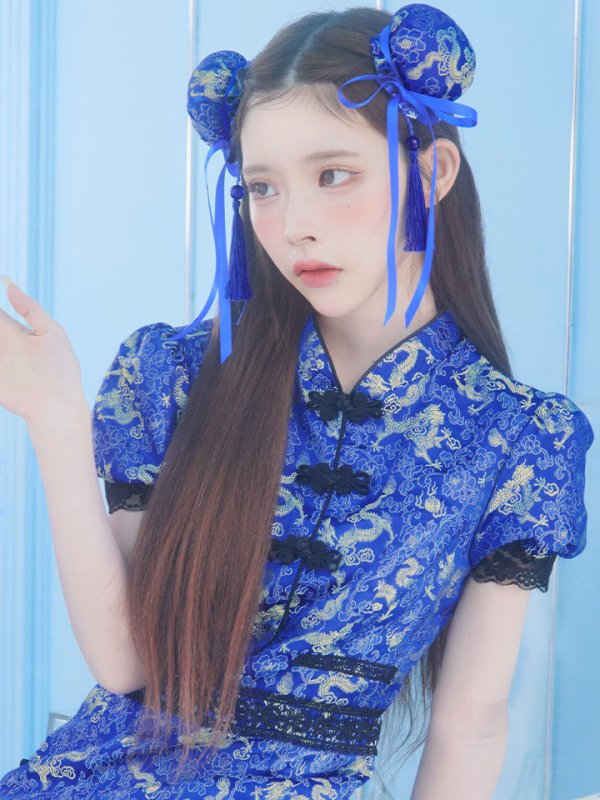 画像13: 【即日発送】【ハロウィン】 緩苺ちゃん着用 パフスリーブチャイナドレス【コスプレ2点セット】【S-XLサイズ/3カラー】(SE01YN)[OF04]