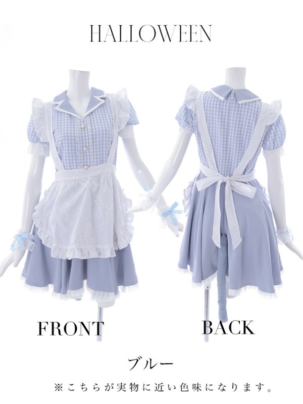 画像7: 【ハロウィン】【LARME/ラルム掲載】 ギンガムチェック猫メイド【コスプレ5点セット】【S-Mサイズ/3カラー】[OF01]