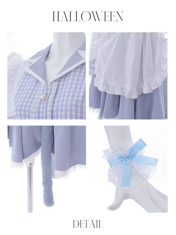 画像9: 【ハロウィン】【LARME/ラルム掲載】 ギンガムチェック猫メイド【コスプレ5点セット】【S-Mサイズ/3カラー】[OF01]