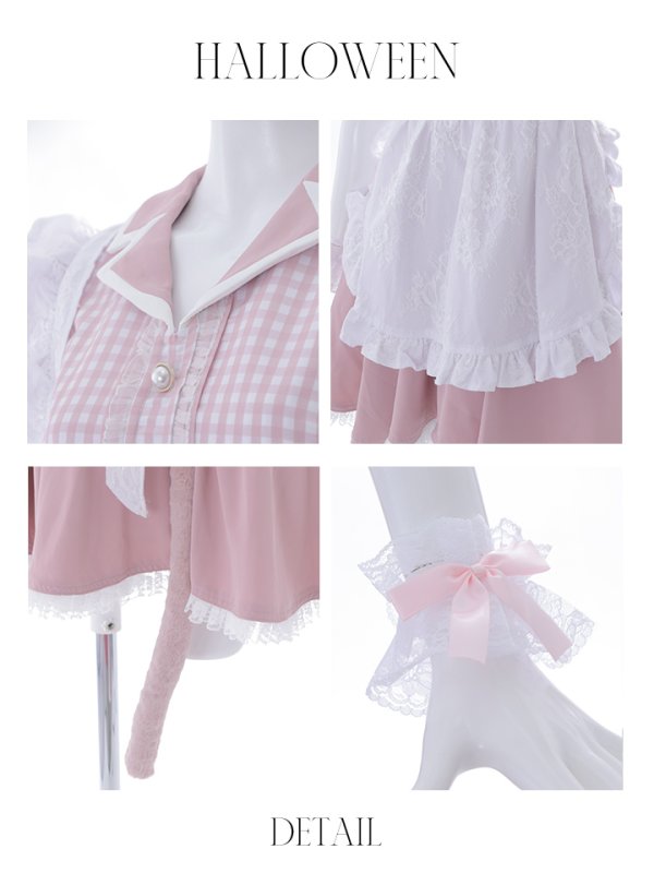 画像13: 【ハロウィン】【LARME/ラルム掲載】 ギンガムチェック猫メイド【コスプレ5点セット】【S-Mサイズ/3カラー】[OF01]