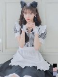 【ハロウィン】 ギンガムチェック猫メイド【コスプレ5点セット】【S-Mサイズ/3カラー】[YMT]