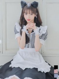 【送料無料！】【ハロウィン】 ギンガムチェック猫メイド【コスプレ5点セット】【S-Mサイズ/3カラー】[HC03]