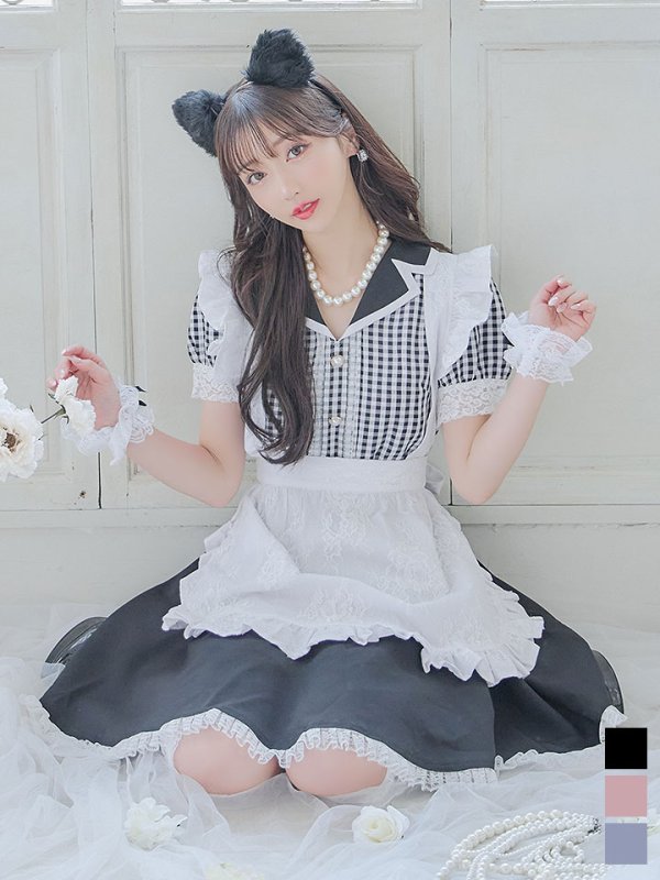 画像3: 【ハロウィン】 ギンガムチェック猫メイド【コスプレ5点セット】【S-Mサイズ/3カラー】[HC03]