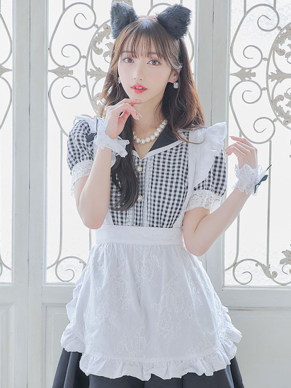画像4: 【ハロウィン】 ギンガムチェック猫メイド【コスプレ5点セット】【S-Mサイズ/3カラー】[HC03]
