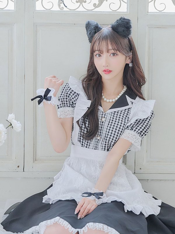画像7: 【ハロウィン】 ギンガムチェック猫メイド【コスプレ5点セット】【S-Mサイズ/3カラー】[HC03]