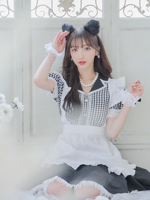 画像8: 【ハロウィン】 ギンガムチェック猫メイド【コスプレ5点セット】【S-Mサイズ/3カラー】[HC03]