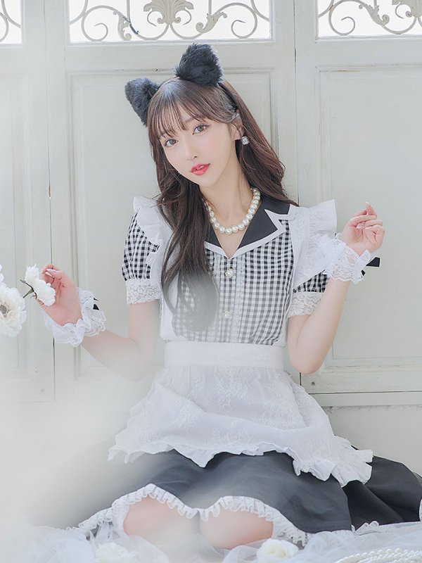 画像10: 【ハロウィン】 ギンガムチェック猫メイド【コスプレ5点セット】【S-Mサイズ/3カラー】[HC03]